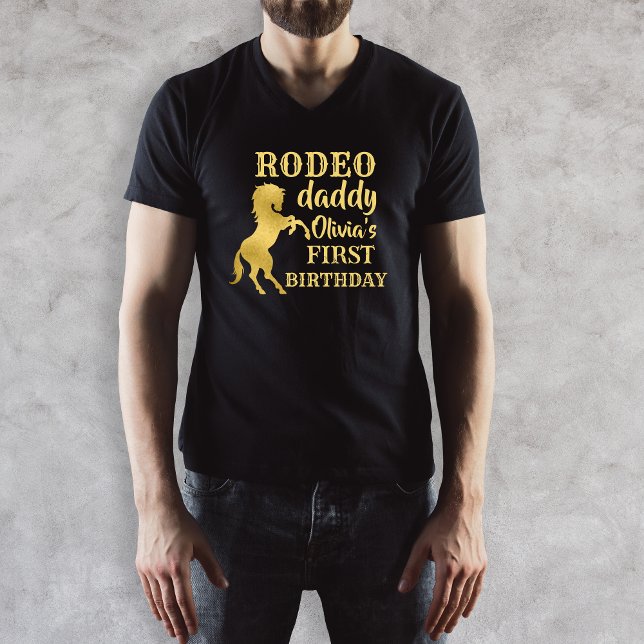 T-shirt Rodeo daddy Premier rodéo fête or cheval anniversa (Créateur téléchargé)