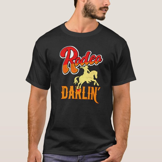 T-shirt Rodéo Distressé Cute Retro Darlin' Horse & Bull G (Devant)