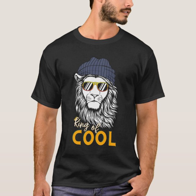 T-shirt Roi du Cool | Lion super Cool avec Beanie et solei (Devant)