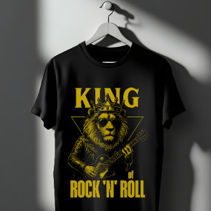 T-shirt Roi du Lion Rock N Roll avec Couronne et Guitare