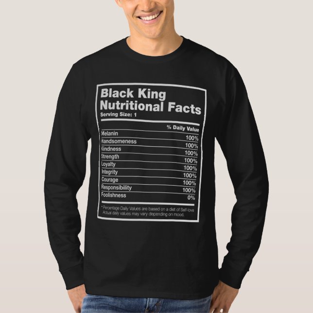 T-shirt Roi Noir Faits nutritionnels Mois de l'histoire de (Devant)