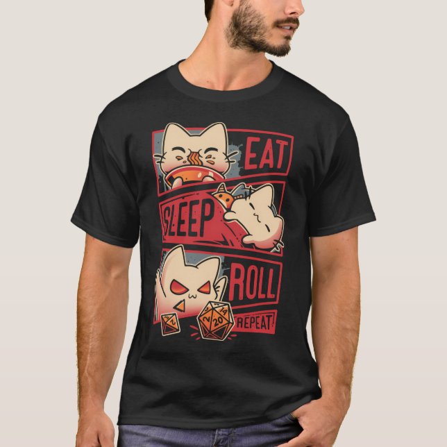 T-shirt Roleplayer - Routine - Kitten Dice Roll (Devant)
