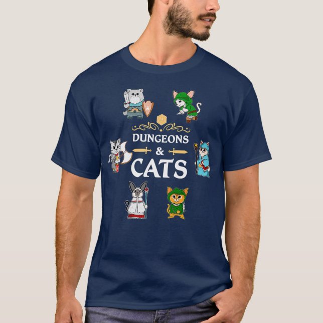 T-shirt Roleplaying Imaginaire RPG D20 Dungeons and Cats (Devant)