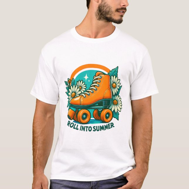 T-shirt "Roll Into Summer" Retro Roller Skate (Devant)