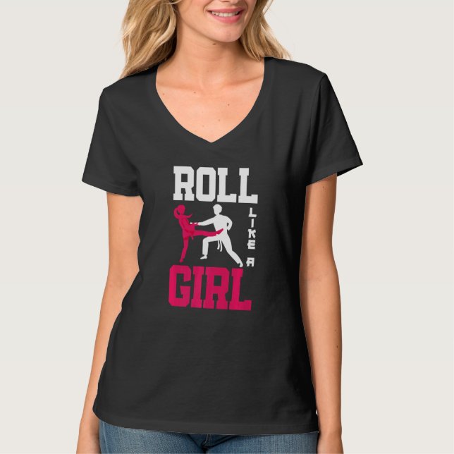 T-shirt Roll Like A Girl Jiu Jitsu Girl  Jiu Jitsu (Devant)