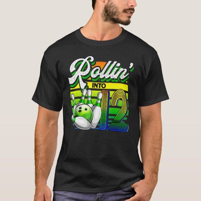 T-shirt Rollin' dans 12 Retro Bowling Ball 12e Anniversair (Devant)