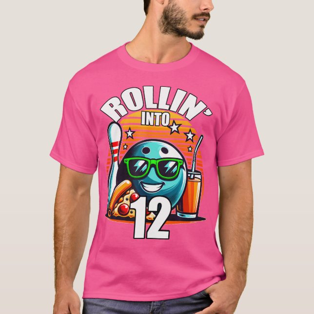 T-shirt Rollin Into 12 Bowling Birthday Party 12Th Birthda (Devant)