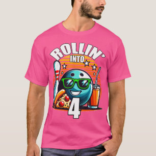 T-shirt Rollin Into 4 Bowling Anniversaire Fête 4E Anniver
