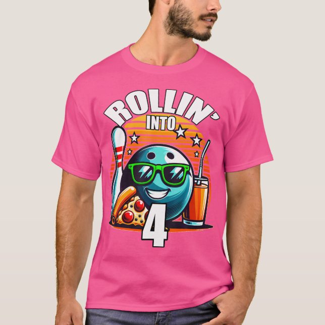 T-shirt Rollin Into 4 Bowling Anniversaire Fête 4E Anniver (Devant)