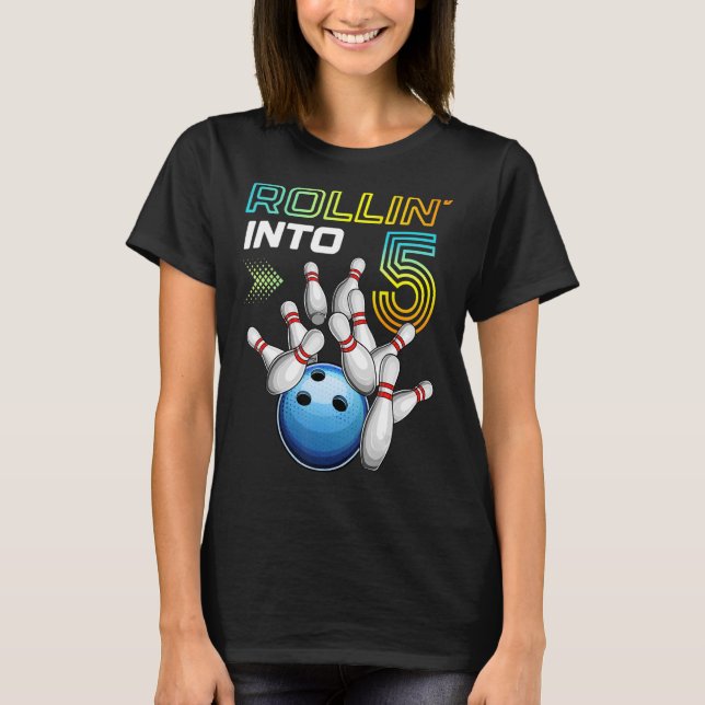 T-shirt Rollin Into 5 Retro Bowling Anniversaire 5e Bir (Devant)