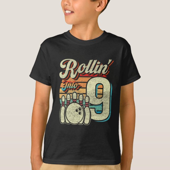 T-shirt Rollin Into 9 Bowling Birthday Party 9th Birthday  (Devant)