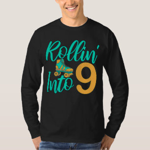 T-shirt Rollin' Into 9 Roller Derby Patinage Party Anniver