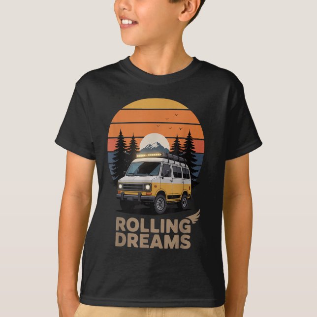 T-shirt Rolling Dreams Camping Camping Glamping Rv Adv (Devant)