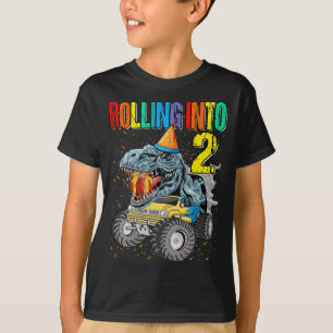 T-shirt Rolling In 2e Anniversaire Monster Truck Dinosaur