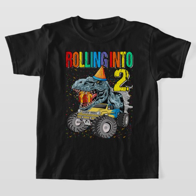 T-shirt Rolling In 2e Anniversaire Monster Truck Dinosaur (Poser)
