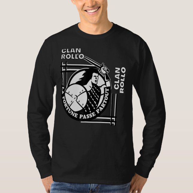 T-shirt Rollo Clan Gaelic Motto Swordsman (Devant)
