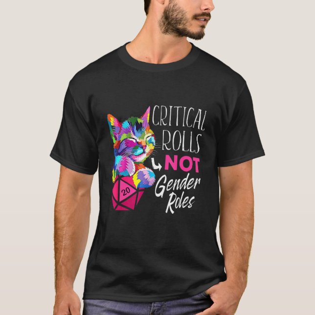 T-shirt Rolls Critiques Non Rôles Sexes Dice Boardgame Cat (Devant)