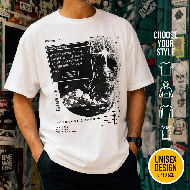 T-shirt Romains 12:2 Renouveler Votre Système de Message M (Heavyweight Streetwear Christian T-Shirts & available oversize 3XL, 4XL, 5XL, 6XL. Choose your style)