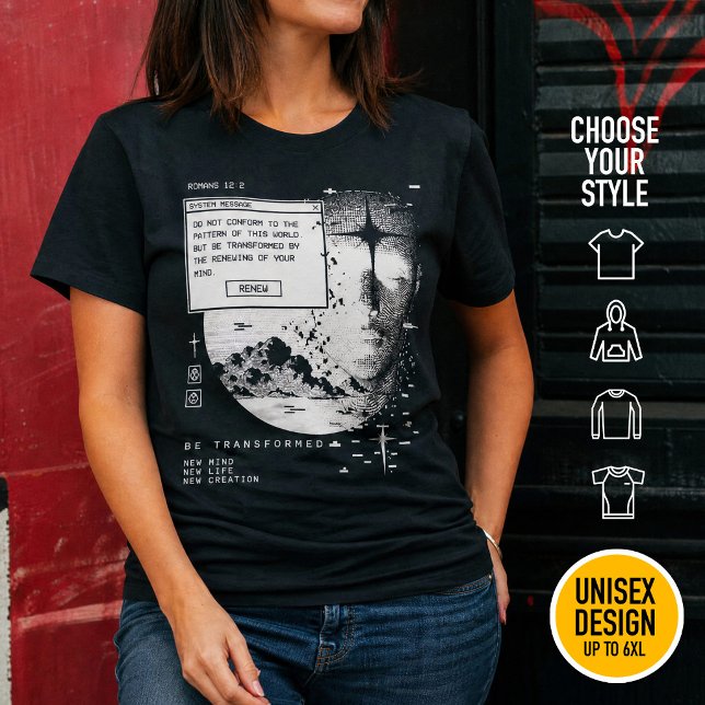 T-shirt Romains 12:2 Renouveler Votre Système de Message M (Heavyweight Streetwear Christian T-Shirts & available oversize 3XL, 4XL, 5XL, 6XL. Choose your style)