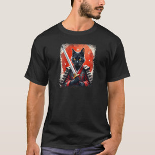 T-shirt Roman de chat samouraï drôle et kawaii d'art japon