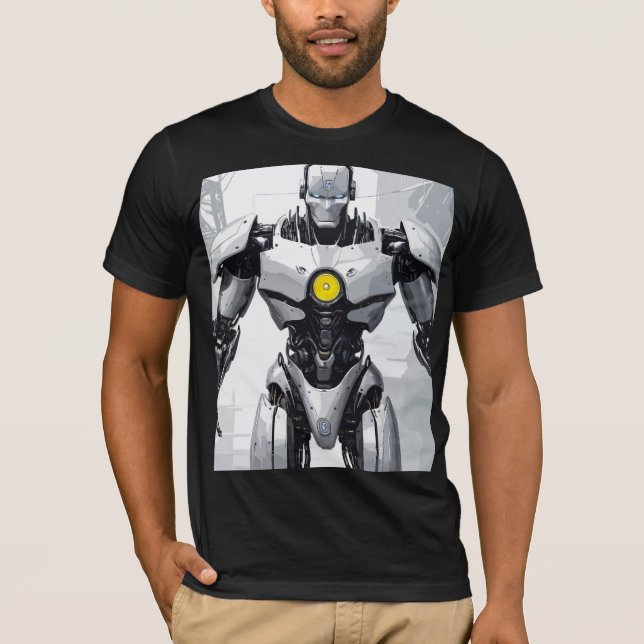 T-shirt Roman Graphique Cyborg Mecha Blindé Blanc (Devant)