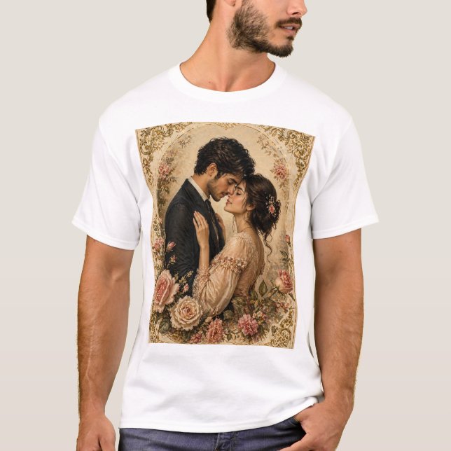 T-shirt Romance dans le jardin de roses. (Devant)