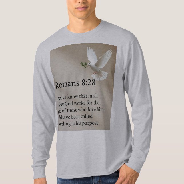 T-shirt Romans 8:28 Bible Verse Mens Long Sleeve Tee Shirt (Devant)