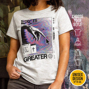 T-shirt Romans 8:31 Cyberpunk Main de Dieu Glitch Art
