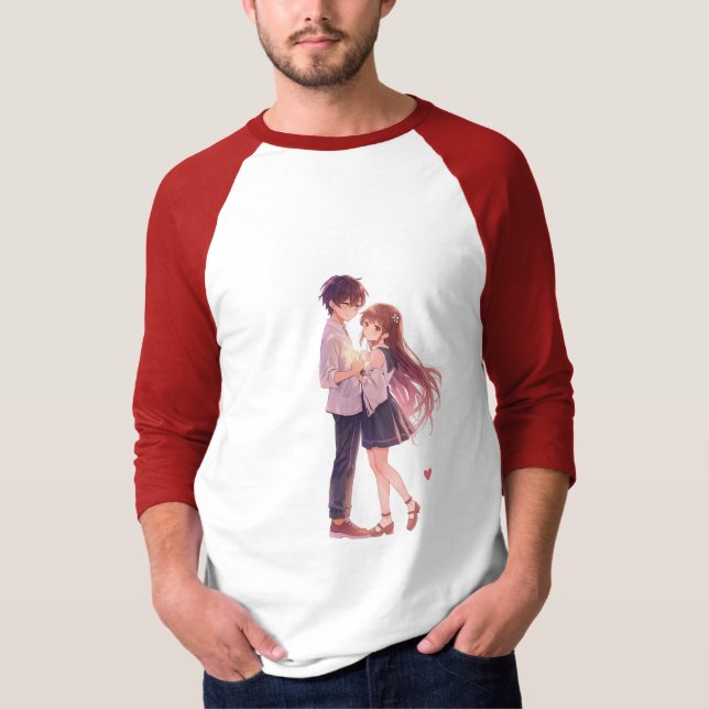 T-shirt Romantic Anime Couple - Cute Aesthetic Lovers Art  (Devant)