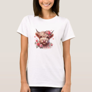 T-shirt Romantic Highland Cow with Roses and Hearts – Whim