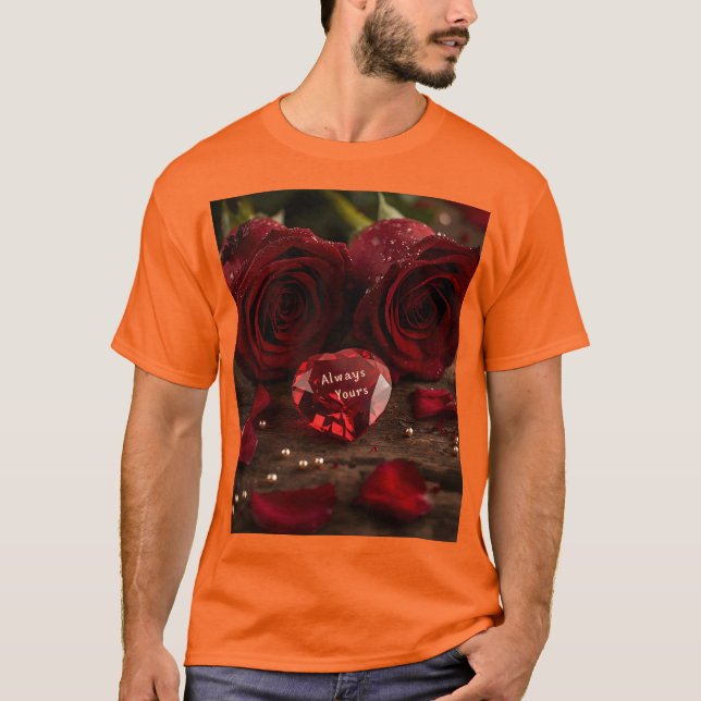 T-shirt Romantic Red Rose Always Yours Valentine Couple  (Devant)