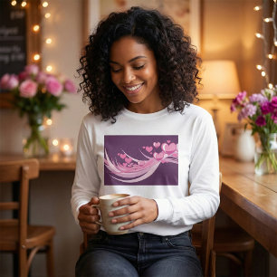T-shirt Romantique Abstrait Coeurs Rose Design Sur Violet