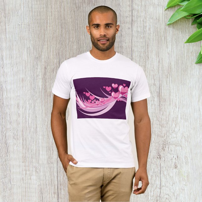 T-shirt Romantique Abstrait Coeurs Rose Design Sur Violet (Créateur téléchargé)