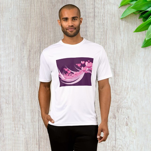 T-shirt Romantique Abstrait Coeurs Rose Design Sur Violet (Créateur téléchargé)