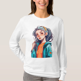 T-shirt Romantique Anime fille avec cheveux clairs colorés