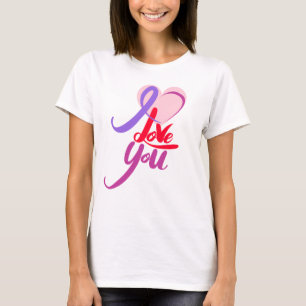 T-shirt Romantique rose pourpre coeur Saint-Valentin