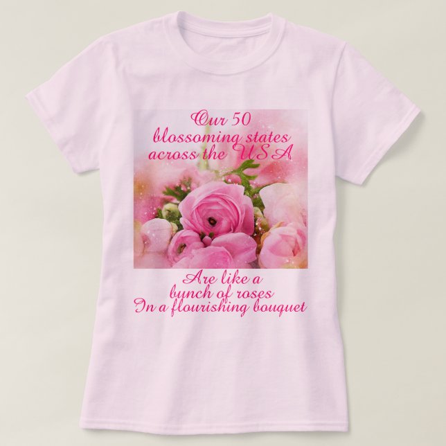T-shirt Romantique Rose USA 50 Etats Patriotique rose femm (Design devant)