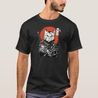 T-shirt Ronin Samurai Chat Avec Katana Et Le Soleil Levant
