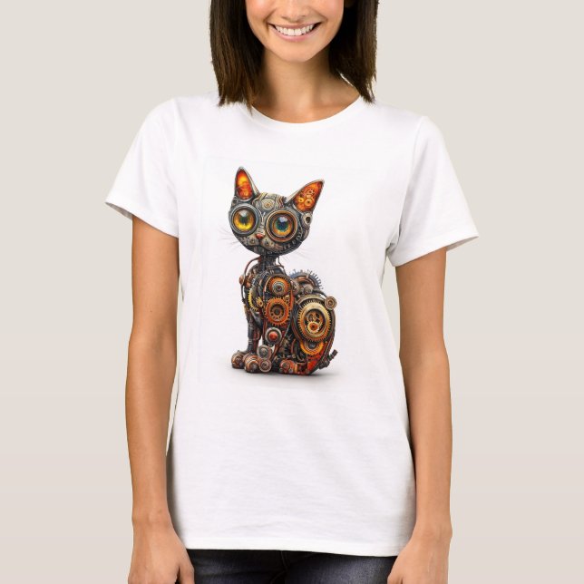 T-shirt Ronronnement à vapeur - Chat robot steampunk (Devant)