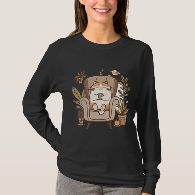 T-shirt 'Ronronner plus, s'inquiéter moins' (Devant)