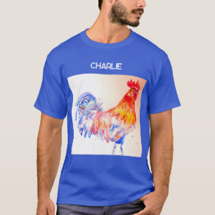 T-shirt Rooster Aquarelle Poulet Oiseau Cockerel Farm