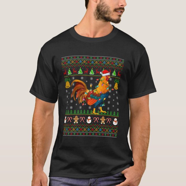 T-shirt Rooster Bird Lighd Père Noël Rooster laide (Devant)