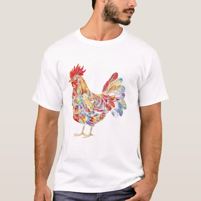 T-shirt Rooster Chicken Bird Colorful (Devant)