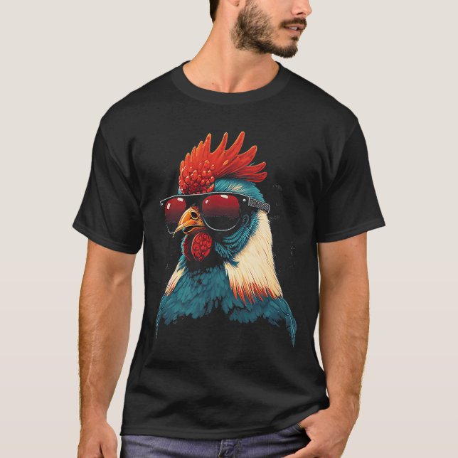 T-shirt Rooster cool portant lunettes de soleil Retro Vint (Devant)