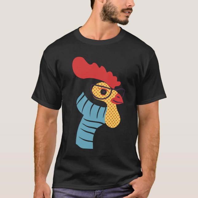 T-shirt Rooster Modern Simple Black Art Illustration (Devant)