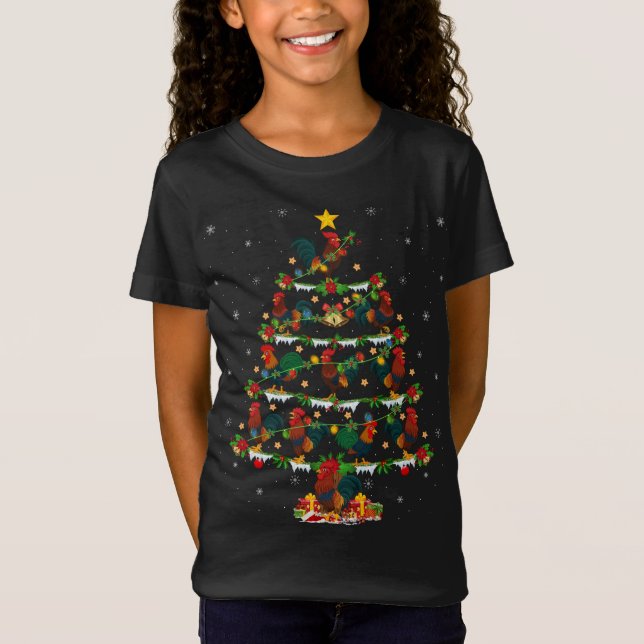 T-Shirt Rooster Oiseau Amant Xmas Éclairage Rooster Noël (Devant)