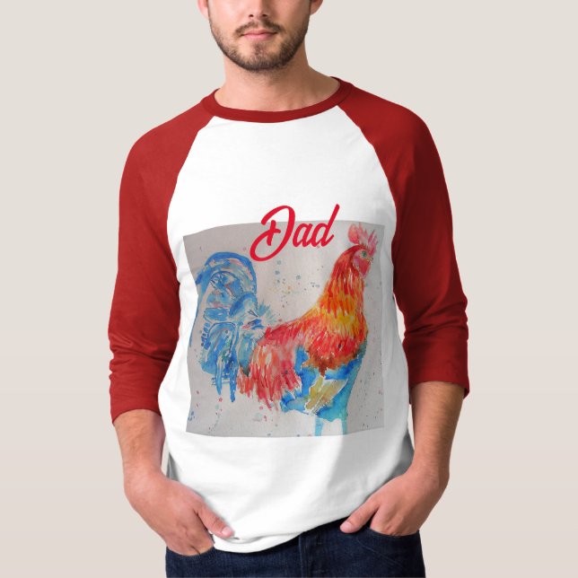 T-shirt Rooster rouge Aquarelle Peinture Fête des pères Pa (Devant)