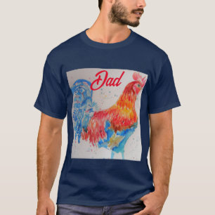 T-shirt Rooster rouge Aquarelle Peinture Fête des pères Pa