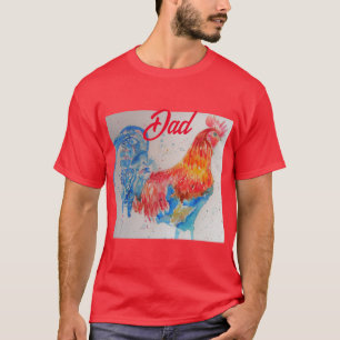 T-shirt Rooster rouge Aquarelle Peinture Fête des pères Pa