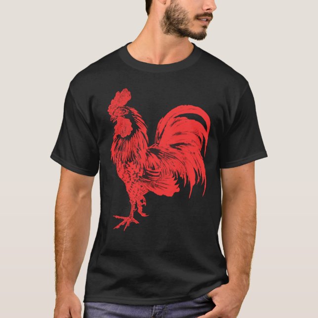 T-shirt Rooster Rouge Cocky Rooster Vintage (Devant)